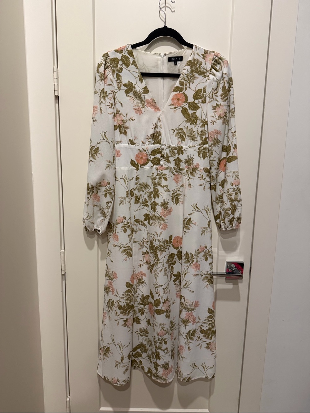 1. State White Maxi Dress with Pink & Olive Floral Print